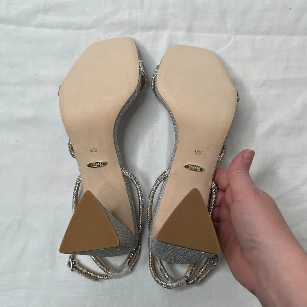 Badgley Mischka Freedom Bejeweled Straps Glitter Block Heels 9.5
